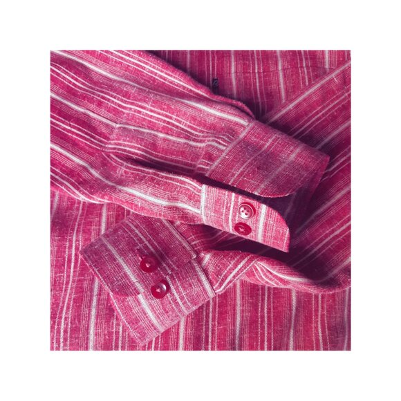 Banjara Dark Red and Taupe Stripe Men's Button Up Shirt - Picture 4 of 8